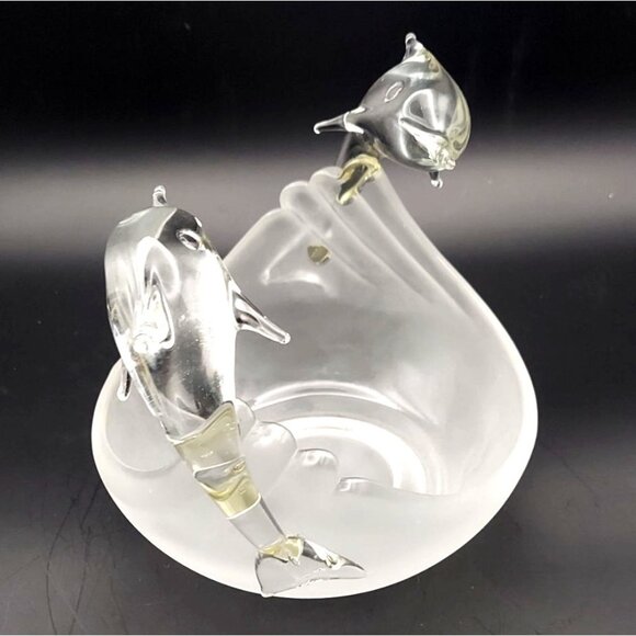 Partylite Glass Jump For Joy Dolphin Votive Candle Holder Frosted Bowl - Picture 5 of 7